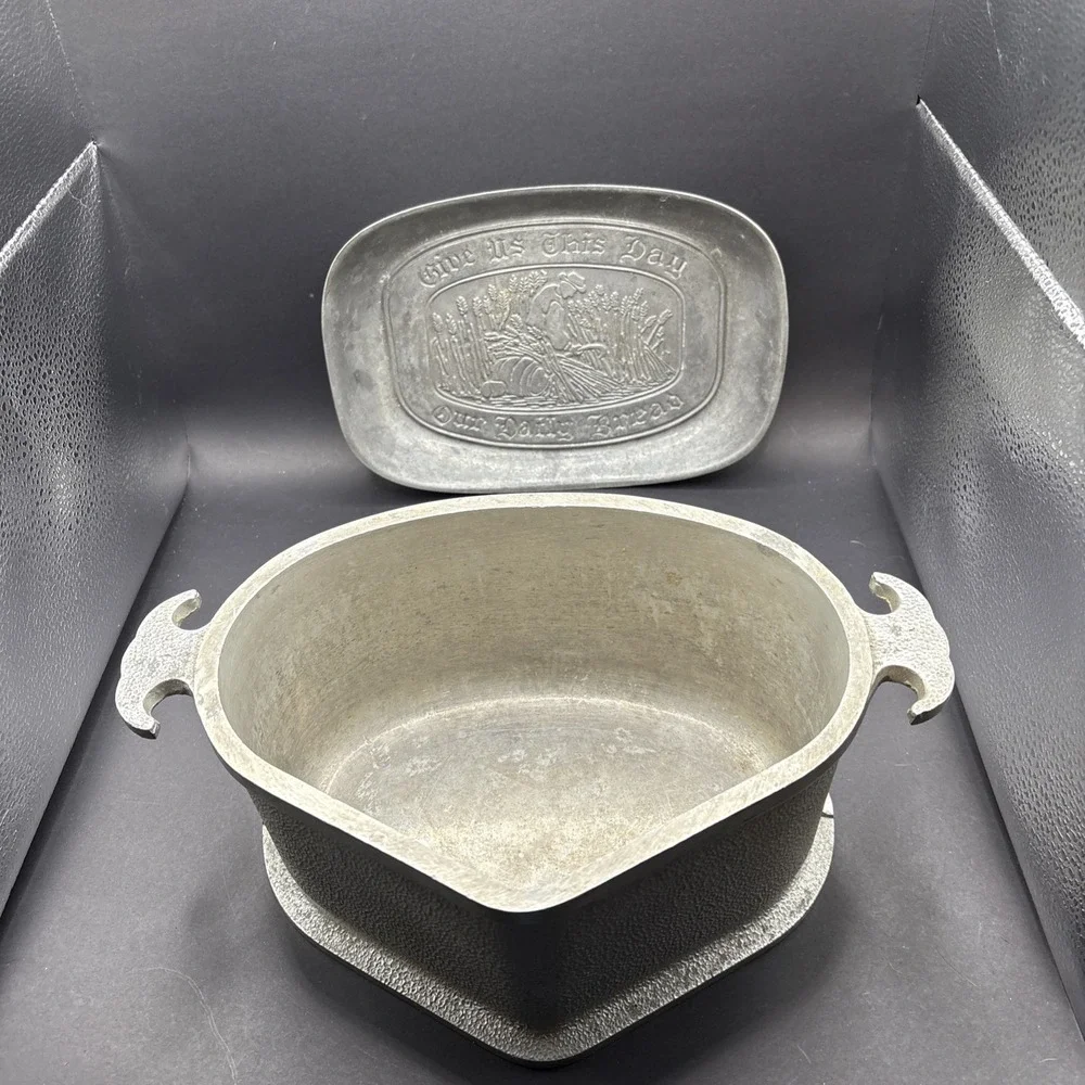 Vintage Pewter-Look Metalware Lot - Guardian Service Pot & Duratale Platter